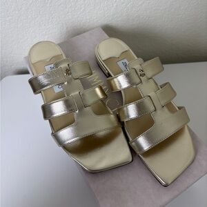 Jimmy Choo Metallic Gold Leather Slide Mules new 39